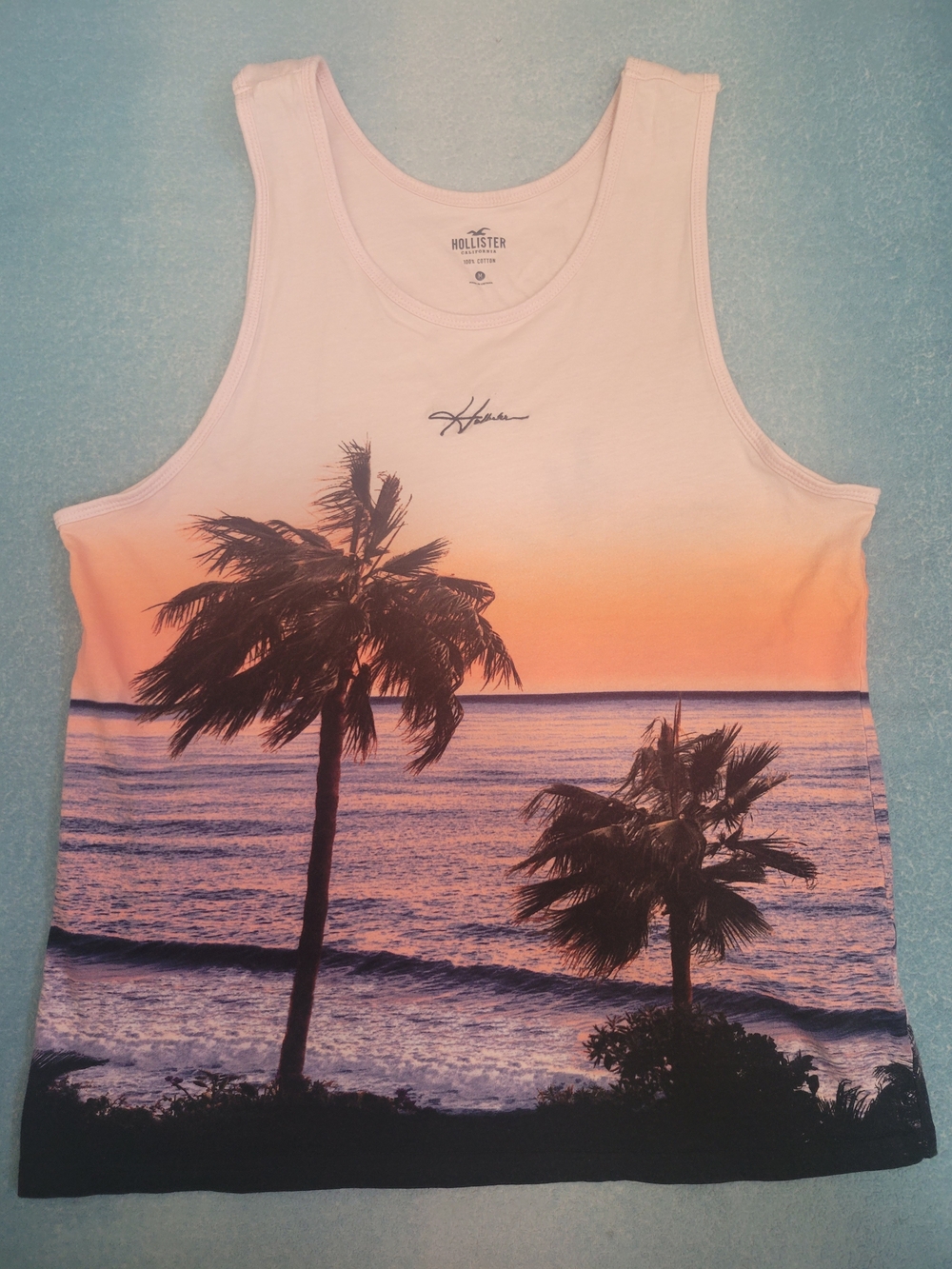Hollister Men’s Sunrise Palm Graphic Tank - Pink and Orange